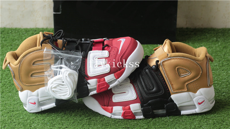 2018 New Supreme x Nike Air More Uptempo Tri-Color Black Red Gold